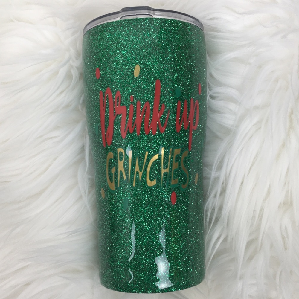 Custom 20oz Glitter Grinch Tumbler Cup - Picture 5 of 8